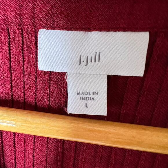 J Jill Tunic Dress Womens Size Large Red Burgundy Pintucked V Neck Long Sleeve - Picture 2 of 16